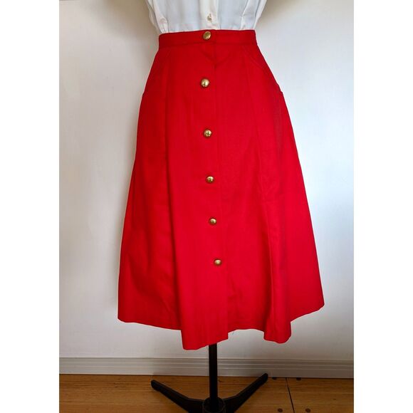 Vintage 1960 Deadstock Koret of CA Red Twill Button Front Full Skirt, Size 0/2 - Picture 9 of 10